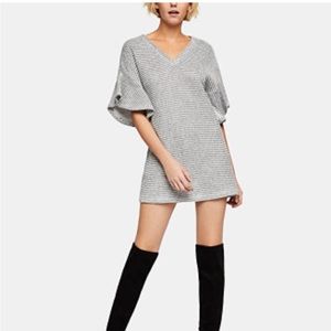 BCBG Flutter Sleeve Sweater Strips Black And White Dress